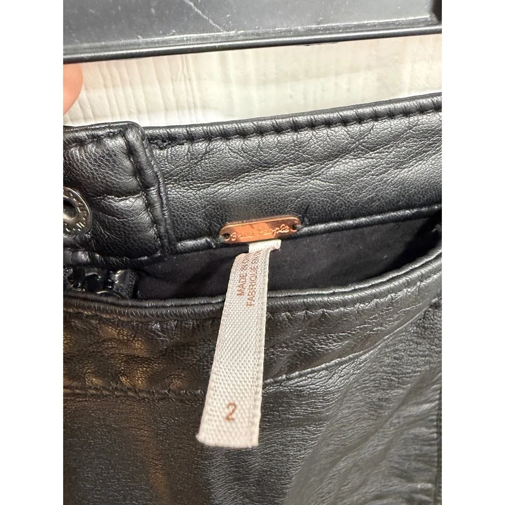 Free People Black Faux Leather Belted Mini‎ Skirt Size 2 Moto Style